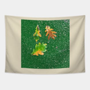 Rainy Leaves on Green Terrazzo Background Tapestry