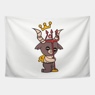 Cute Little Satan Goat with Crown and Trident Tapestry