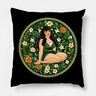 Curvy Woman Green Floral Design Pillow