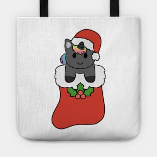 Christmas Black Rainbow Unicorn Stocking Tote