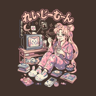 Home Sweet Moon Cute Anime Girl T-Shirt