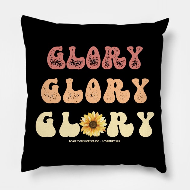 Glory Retro 70s Sunflower Christian Design 1 Corinthians Verse Pillow by bbreidenbach