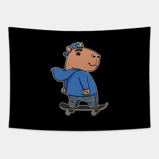 Capybara Skater Boy Skateboarding Tapestry