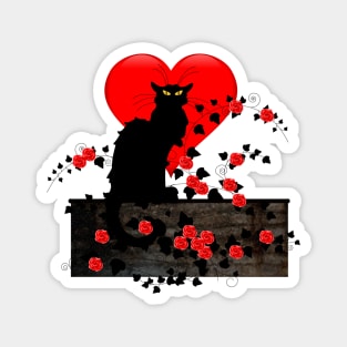 Chat Noir with Red Roses Magnet