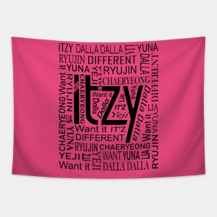 ITZY NAMES AND MUSIC COLLAGE BLACK Tapestry