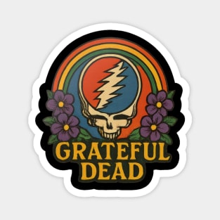 Grateful Dead Skull Rainbow Flowers Magnet