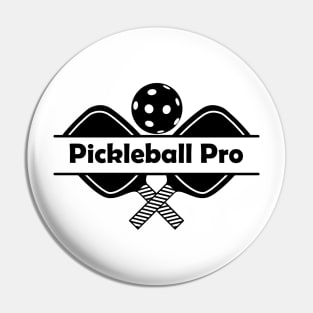 Pickleball Pro across the middle of two paddles and a ball Pin