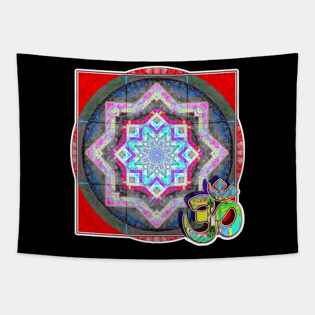 Disk Mandala Green Om Tapestry by crunchysqueak