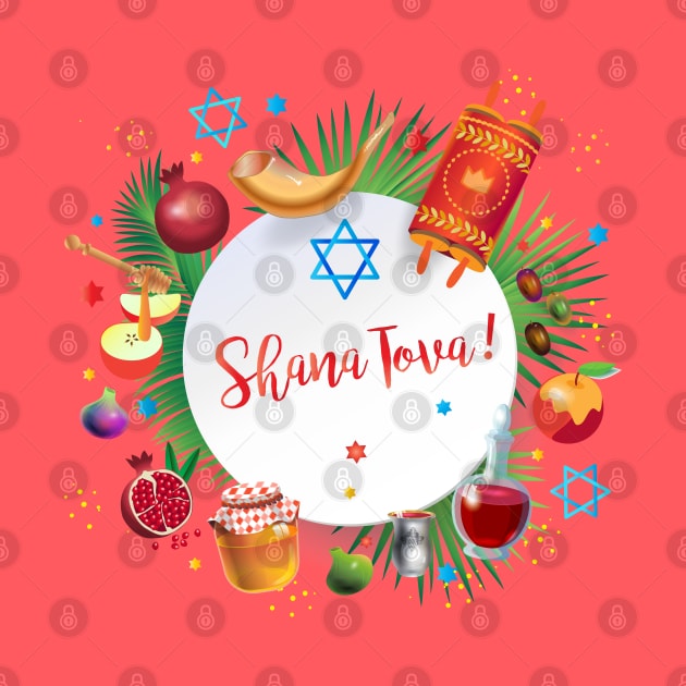 Happy Rosh Hashanah - Shana Tova! Autumn New Year Jewish Holiday Paty Vintage Decoration by sofiartmedia