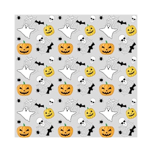 Spooky Halloween Pattern on Grey Background T-Shirt