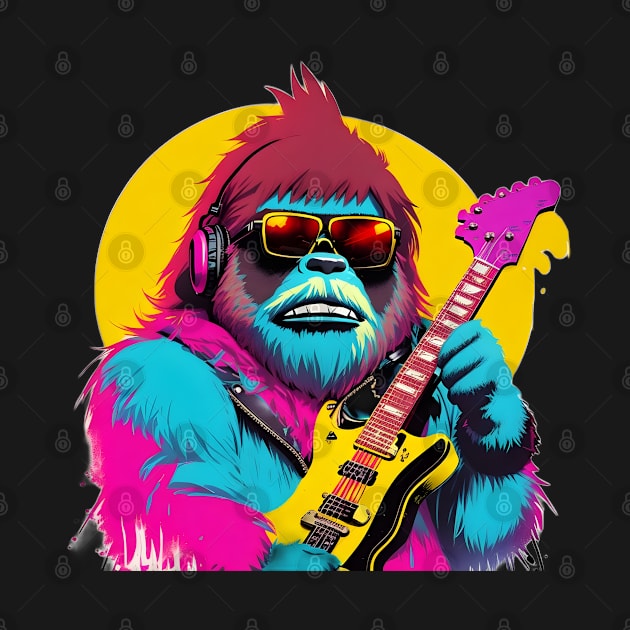 Bigfoot Playing Guitar Rock and Roll Sasquatch Graffiti by Beautiful Butterflies by Anastasia