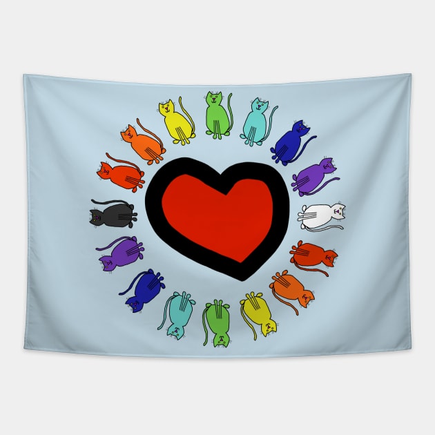 Rainbow Cats Circle Heart Valentines Day Tapestry by ellenhenryart