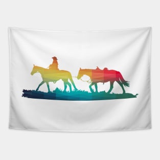 Rainbow cowboy and horse Tapestry