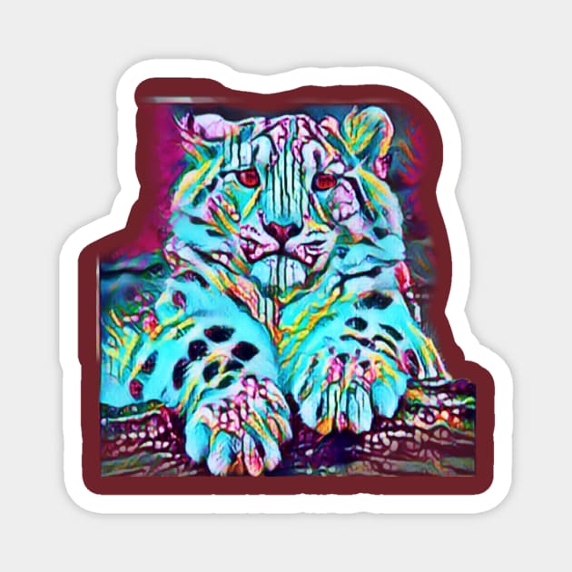 Snow Leopard Cub (turquoise art) Magnet by PersianFMts