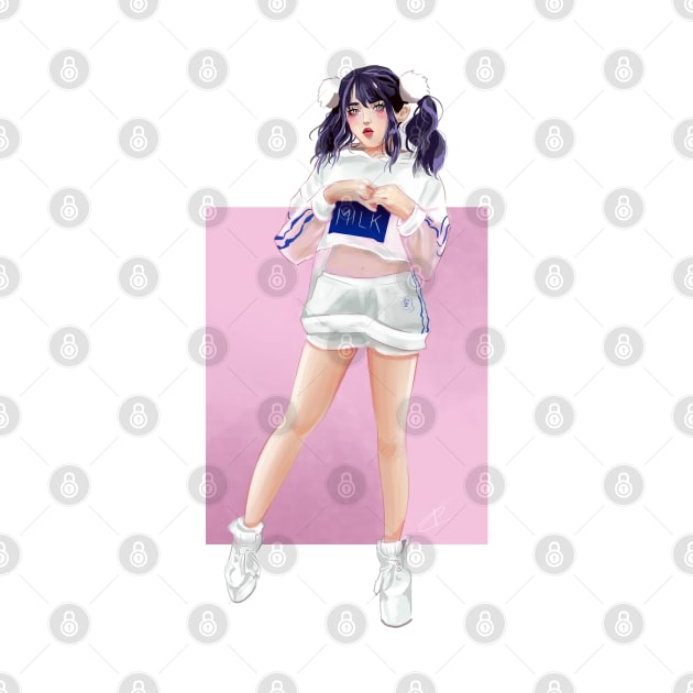 Cute Girl in Milk Outfit Illustration by Nekoyukki