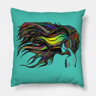 Woman Hair Colorful Pillow