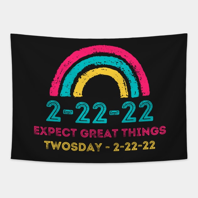 2-22-22 Expect Great Things Twosday, Funny Math 2nd Grade Students Rainbow Tapestry by WassilArt