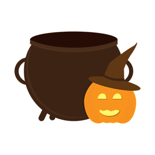 Pumpkin, Witch hat and copper cauldron T-Shirt