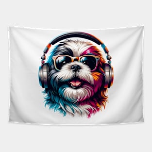 Shih Tzu Smiling DJ with Headphones and Sunglasses Tapestry