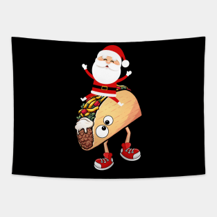 Funny Santa Riding a Crazy Running Taco Christmas Gift T-Shirt Tapestry