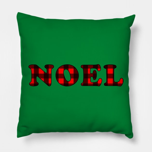 'Noel' Phrase in Buffalo Plaid Pillow by bumblefuzzies