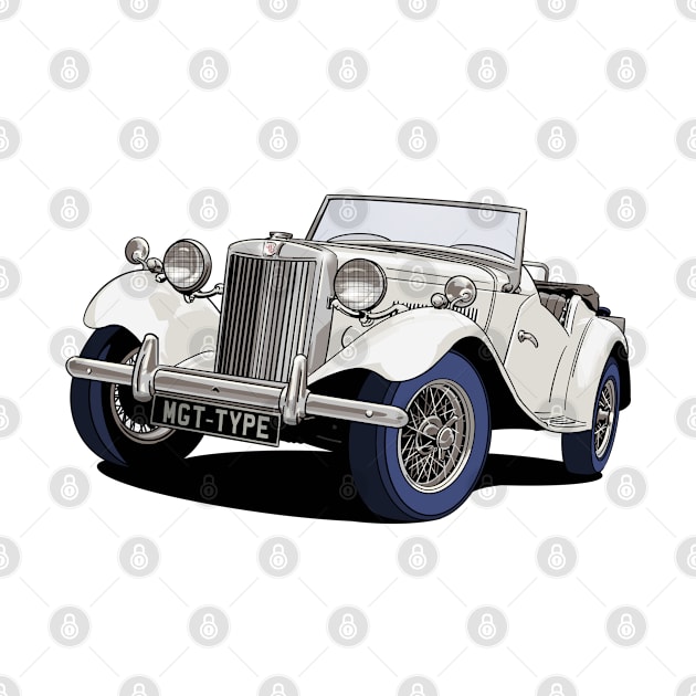 MG T-Type Classic British Sports Car in white by Webazoot