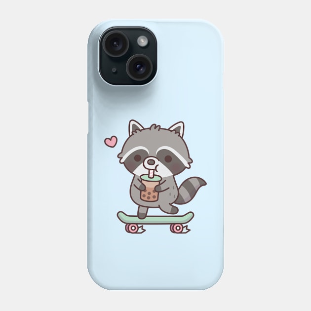 Cute Skateboarding Raccoon Drinking Boba Tea Phone Case by rustydoodle