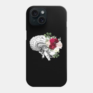 Brain human anatomy, floral, red pink roses, mental Phone Case