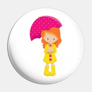 Girl In Raincoat, Girl With Umbrella, Orange Hair Pin