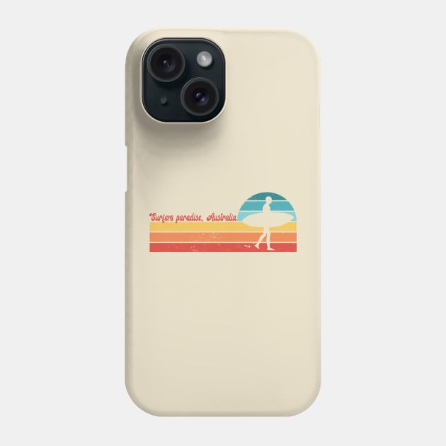 Vintage Surfers Paradise Australia; Queensland; Gold Coast; retro; sunset; summer; sun; surf; surfing; beach; holiday; vacation; travel; traveller; ocean; sand; surfer; tourist; local; backpacker; backpacking; waves; sea; surf culture; Phone Case by Be my good time