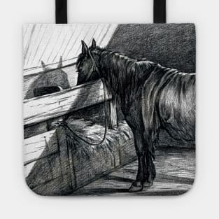 Jean Bernard's Standing Horse in a Stable Edited Black And White Tote