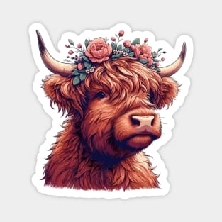 Funny highland cow with flower crown Magnet