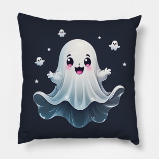 Cute ghost floating. Halloween ghost cartoon Pillow