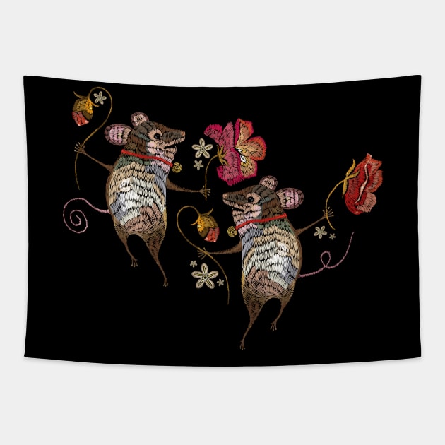 Two Mice Embroidery Tapestry by Mako Design 