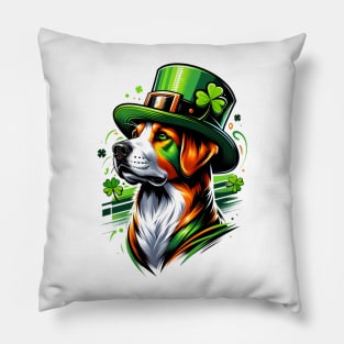 Mountain Cur Dog Celebrates St Patrick's Day Festively Pillow