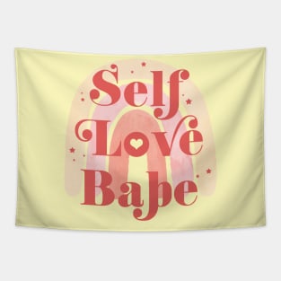 Self Love Babe Feminine Cute Aesthetic Girl Quote with rainbow stars & a heart Tapestry