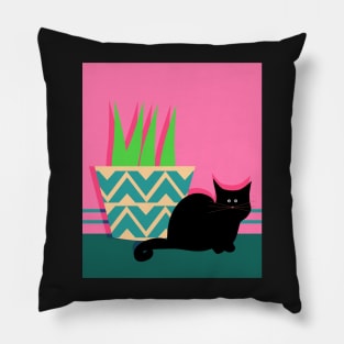 Cute cat and potted plant Pillow