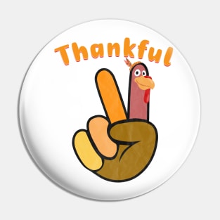Peace Hand Sign Thankful Turkey Thanksgiving Pin