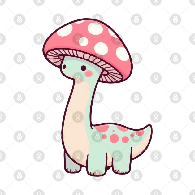 Kawaii simple Mushroom Hat Dinosaur Brontosaurus by TomFrontierArt