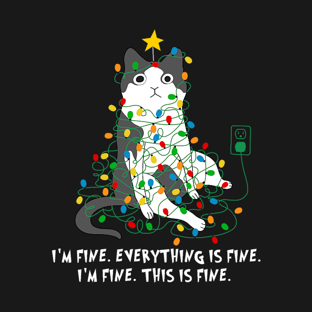 I'm Fine Everything Is Fine Christmas Black Cat Xmas Lights by bowenokau