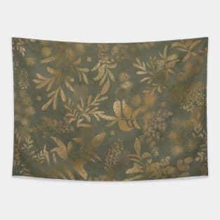 Lakeside garden, watercolor earth tones olive green Tapestry