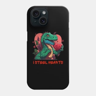 I Steal Hearts Valentines Day Dinosaur, Romantic T Rex Holding a Heart of Love Phone Case