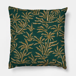 Vintage Tropical Jungle / Golden Brown Palms on Emerald Green Pillow