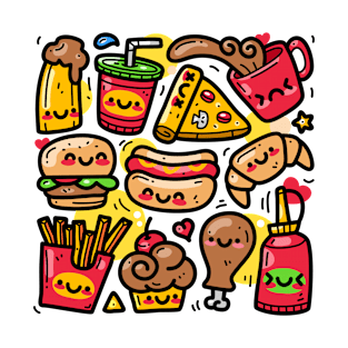 Doodle Cute Food and Beverage Colorful T-Shirt