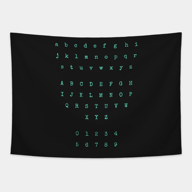 Turquoise Typewriter Letters and Numbers Tapestry by anacarminda