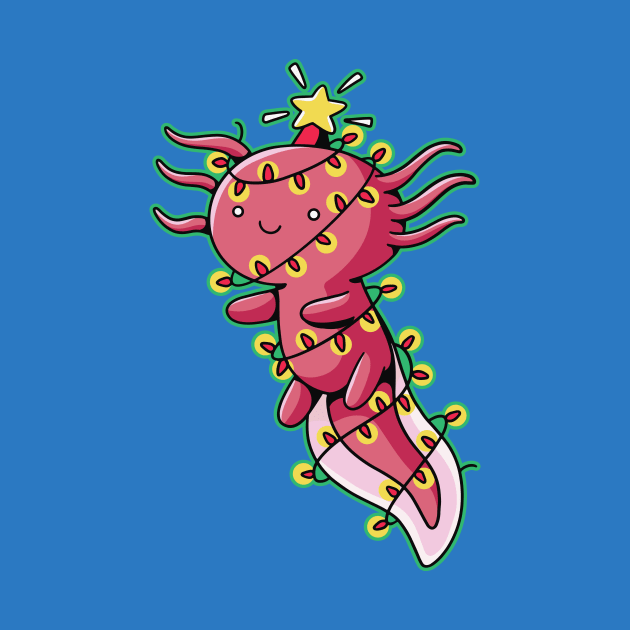 Cute Christmas Axolotl Wrapped in Christmas Lights by SLAG_Creative