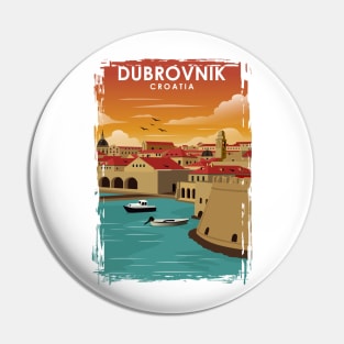 Dubrovnik Croatia Vintage Minimal Travel Poster Pin