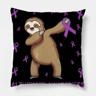 Alzheimer Awareness Dabbing Sloth Purple Ribbon Gift Pillow