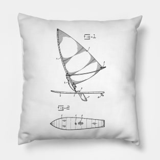 Composite Wind Surfboard Vintage Patent Hand Drawing Pillow