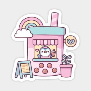 Cute Penguin Running A Bubble Tea Cafe Magnet